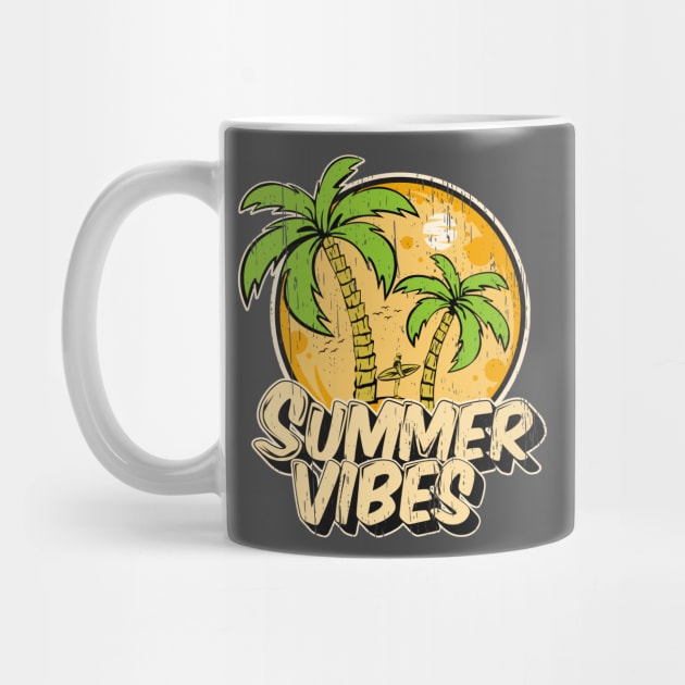 Sumer Vibes Surf Surfing palm trees vintage distressed beach retro vacation by SpaceWiz95